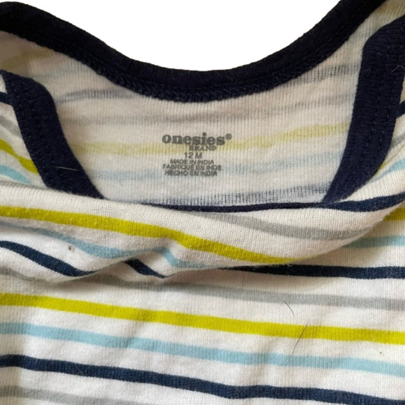 3/$20 White with stripes short sleeve romper onesies brand 12 month - Picture 3 of 3